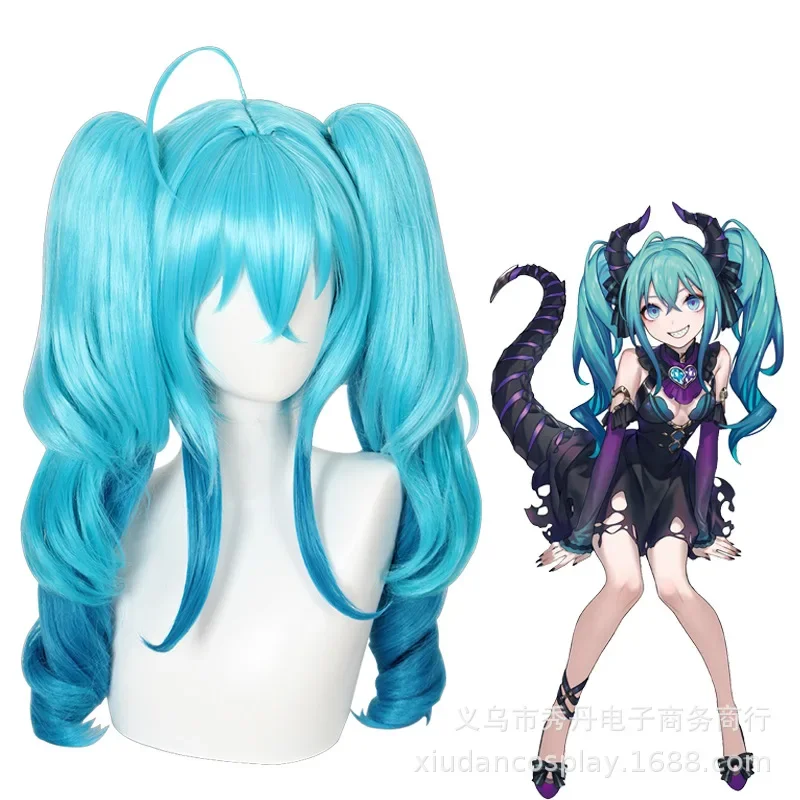 V Familie Comic Miku Cosplay Pruik Zoete Devi Blauw Lange Hittebestendige Synthetische Haar Clip Paardenstaarten Pruiken Kostuums