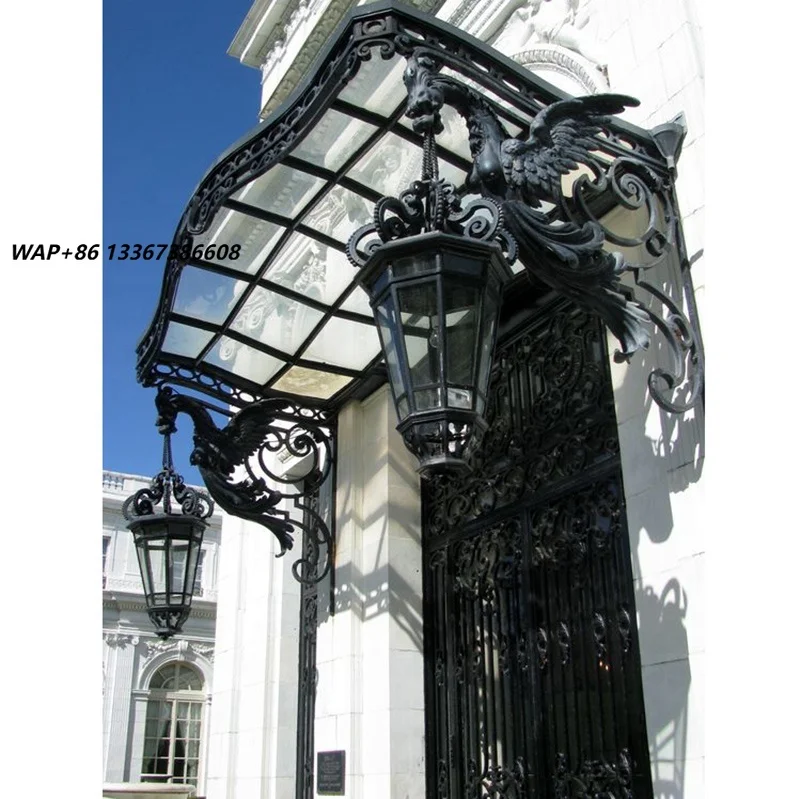 Long Lasting Waterproof Wrought Iron Canopy Luxury Steel Awning for Villa Balcony Manual Operation