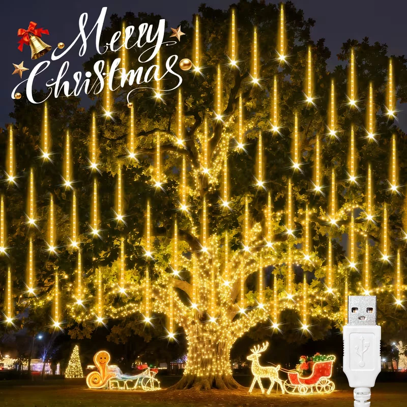 USB Meteor Shower LED Lights 30CM8Tubes-50CM8Tubes String Lamp IP54 Waterproof 8 Modes Christmas Party Garden Tree Decoration