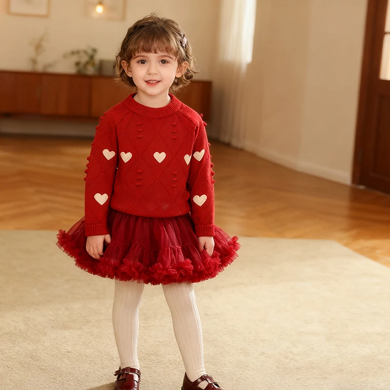 2026 New Spring Christmas 2-6Yrs Kids Clothes Set Baby Girl Knitted Clothes Suit Long Sleeved Knitted Cardigan Coat+Short Skirt