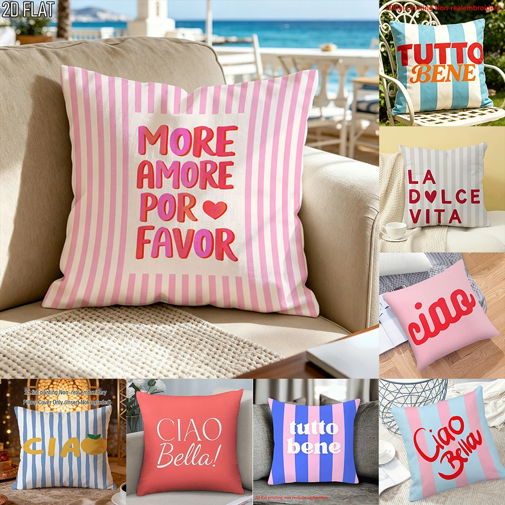 2D-Flat Assorted Italian Quote Striped Throw Pillow Covers Sofa chair cushion cover2D-Flat