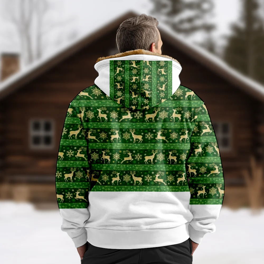 Men's Winter Jackets Coats,Christmas Reindeer Green Pattern Cotton Clothes Overcoat Elegant Sports CAMPUS