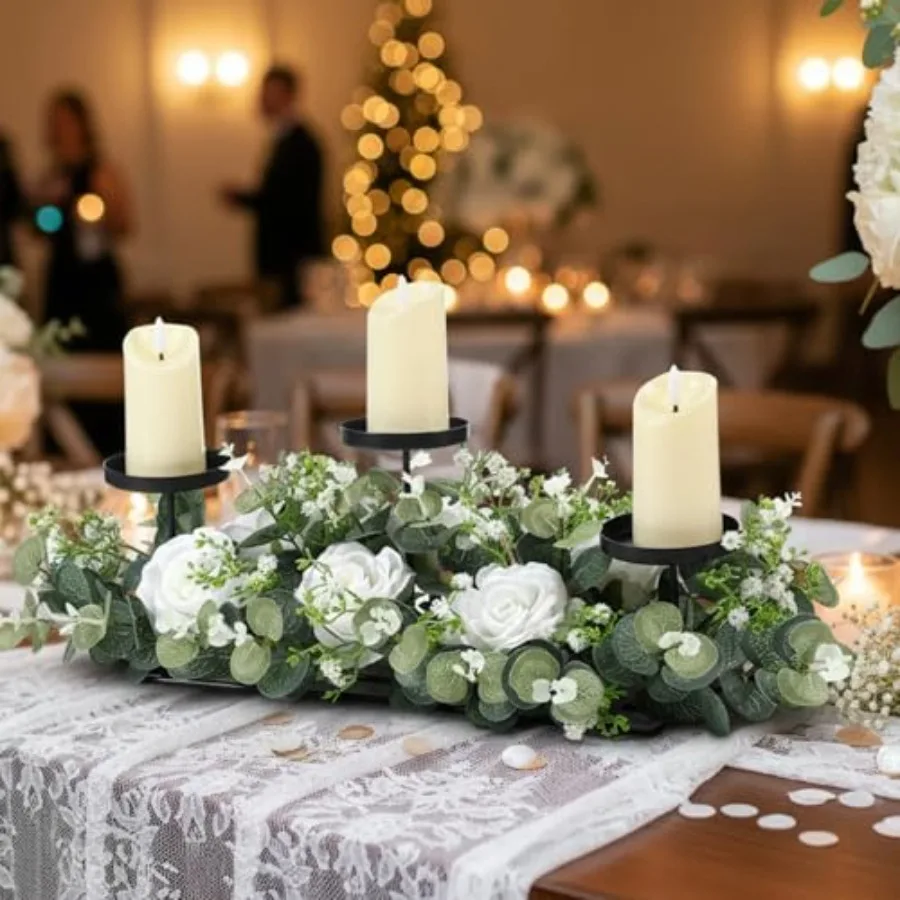 

21.6'' Wedding Cle Holder Centerpiece 3 Wick Electronic Cle Holder with Leaves for Wedding Party Decoration
