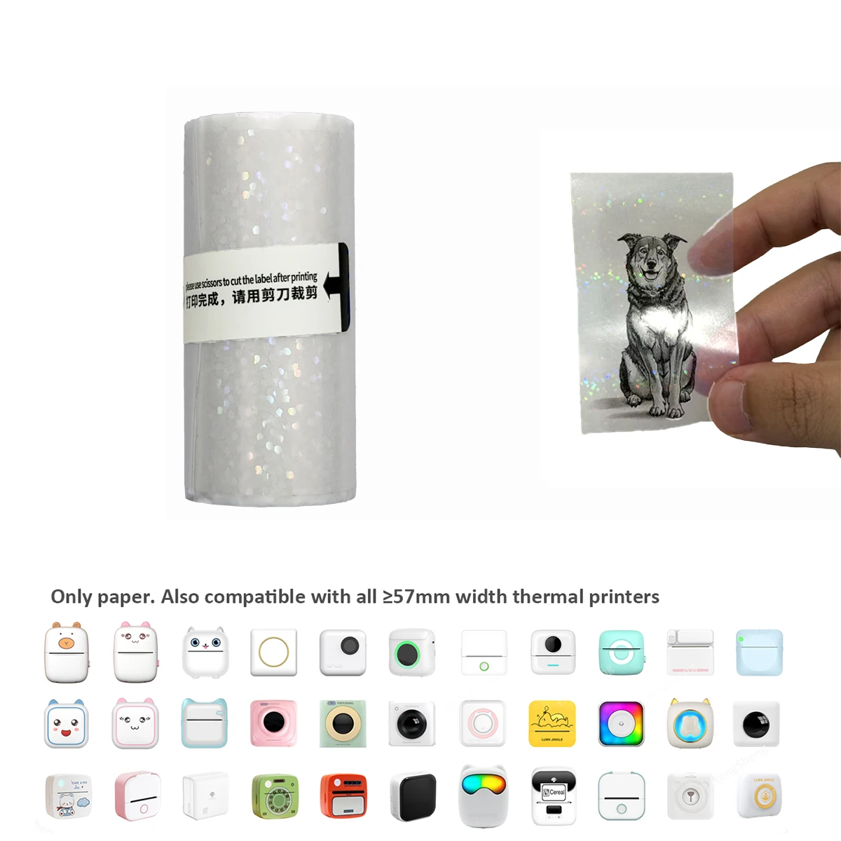 Flash Dot Transparent Thermal Self-Adhesive Paper, 57x25mm Used For Micro Thermal Printer Photo Printing Paper