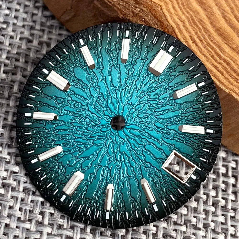 Tandorio 29mm Fit NH35 NH35A NH36A Automatic Movement Light Blue Dial Face Date Windown Luminous Index Watch Parts Accessories