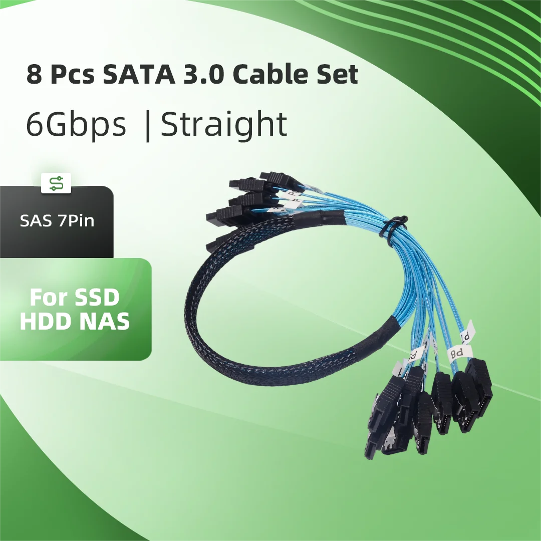 N24-8SATA 50CM 6 Straight Head  SATA 7P Pair SATA 7P SSD Solid State Drives with Ethernet Cable Connections 8SATA-8SATA
