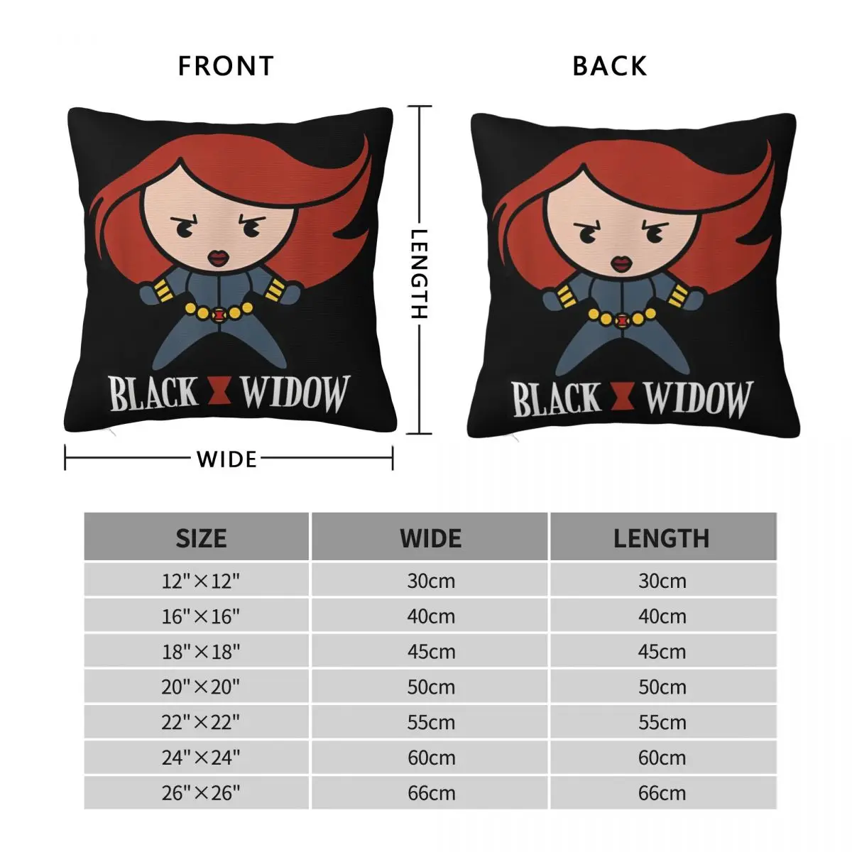 Marvel Black Widow Niedlicher Kawaii Stance Kissenbezug, quadratischer Kissenbezug, Kissenbezug, Kissenbezüge für Stuhl, Sofa, Heimdekoration