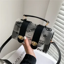 2023 Fashion Women Transparent Montage Pattern Shoulder Bag Hardware Chain Strap Color Block Messenger Handbag Composite Tote