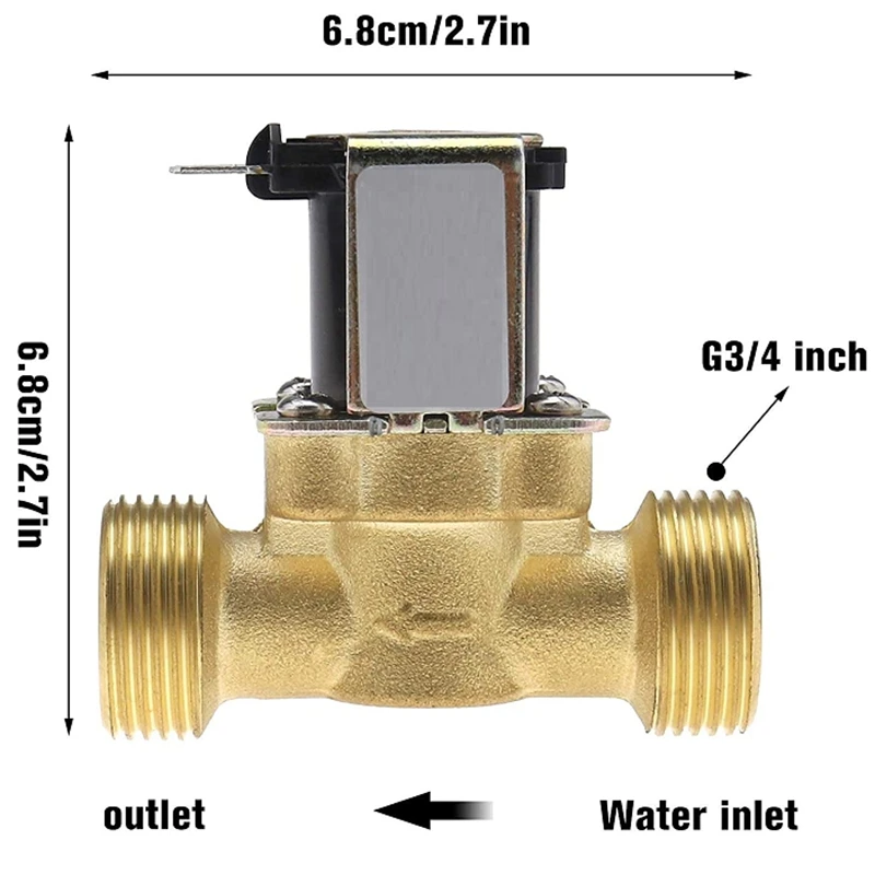 Interruptor de válvula de agua G3/4 pulgadas, válvula solenoide de latón AC220V para calentador de agua