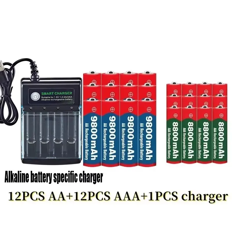 NEW 1.5V AA9800mAh+AAA8800mAh+USBcharger 1.5V, Rechargeable Nickel Hydrogen Battery, Used for Electronic Toys, Camera Batteries