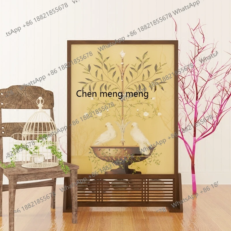 North European screen partition living room hotel office semi-transparent solid wood entrance mobile seat screen