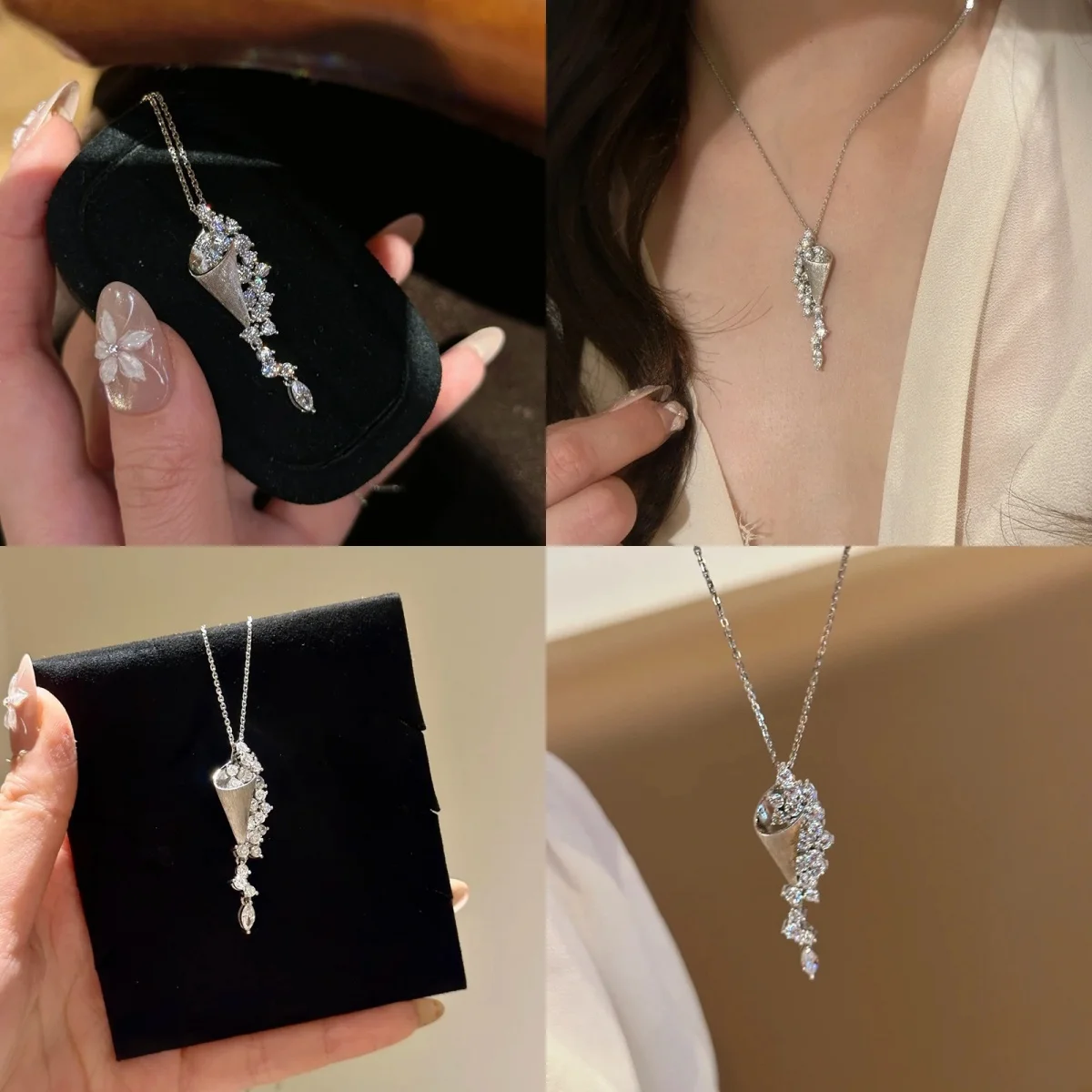 

Французское ожерелье из стерлингового серебра 925 пробы в средневековом стиле с подвеской в виде песочных часов, крутое ощущение, капля воды, кисточка, циркон, легкая роскошная ключица