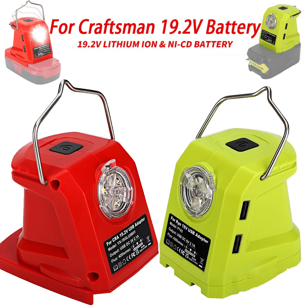 420 Lumens LED Work Light Portable Flashlight Compatible with For Ryobi/Craftsman 18V Lithium Batteries Dual USB Ports and Hook