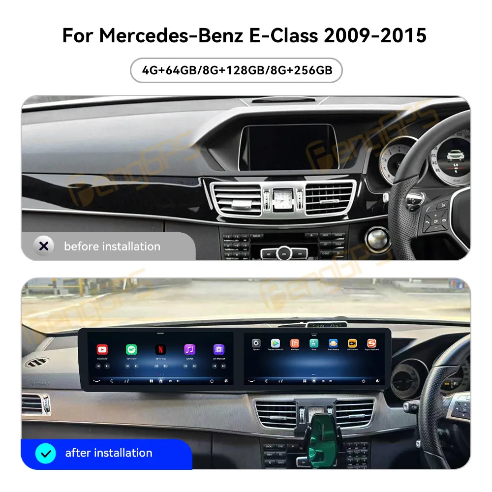 12.3 Inch Dual Screen Android 13 Car Radio CarPlay For Mercedes-Benz E-Class 2009-2015 Touch Screen Multimedia Player Head Unit