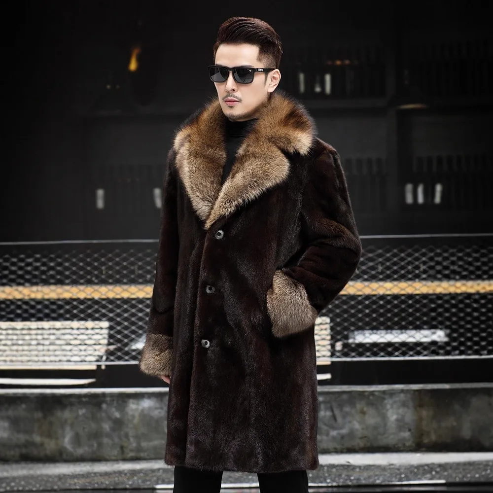 2025 Wysokiej jakości płaszcz ze sztucznego futra norek, średniej długości do długiego, ciepły i gruby, nowa męska kurtka futrzana na jesień i zimę