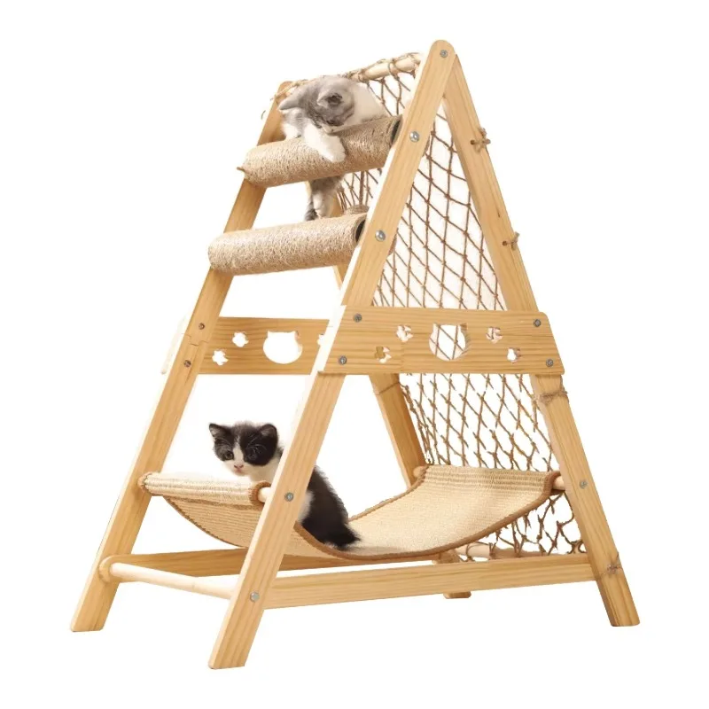 

Modern luxury sword hemp rope scraping solid wood home column cat climbing frame natural triangular cat tree