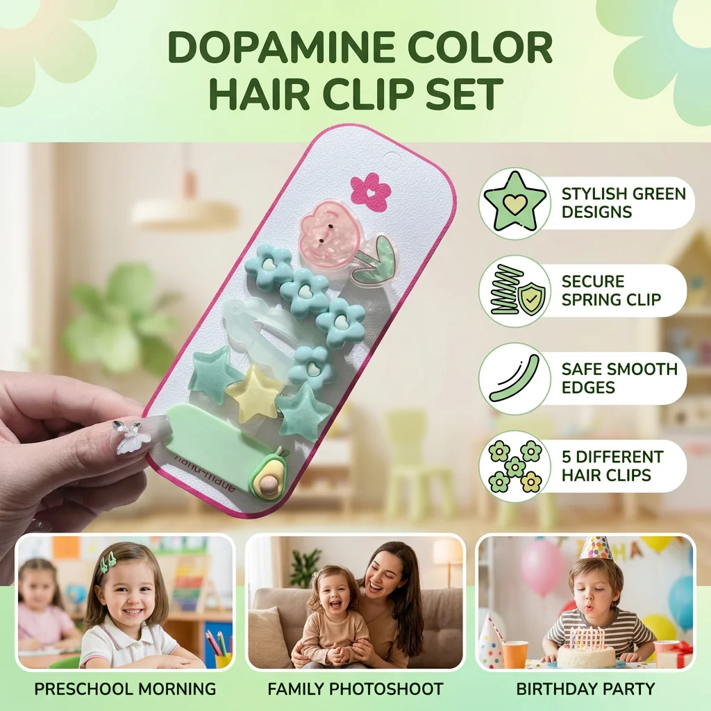 Dopamine Colorful Kids Hair Clips Set 5 Pieces Flower Heart Shaped Anti-slip Spring Hair Accessories For Girls Party Daily Wear