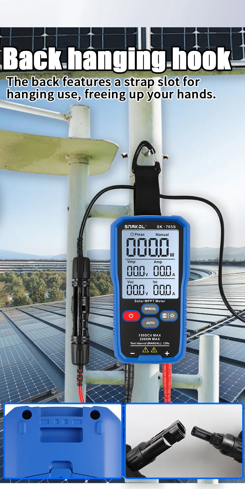SNAKOL SK-705 Solarmodul-Tester MPPT-Tester 1000W PV-Modul MAX Leistungsmesser, Leerlaufspannung Kurzschlussstrom-Test – Detail 3