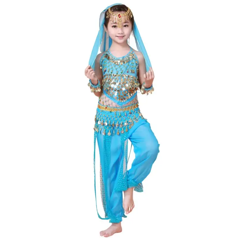 Stage Chiffon Children Indian Belly Dance Girl Costume Halloween Performance 7pcs Sets Kids Dancing Cloth Outfits