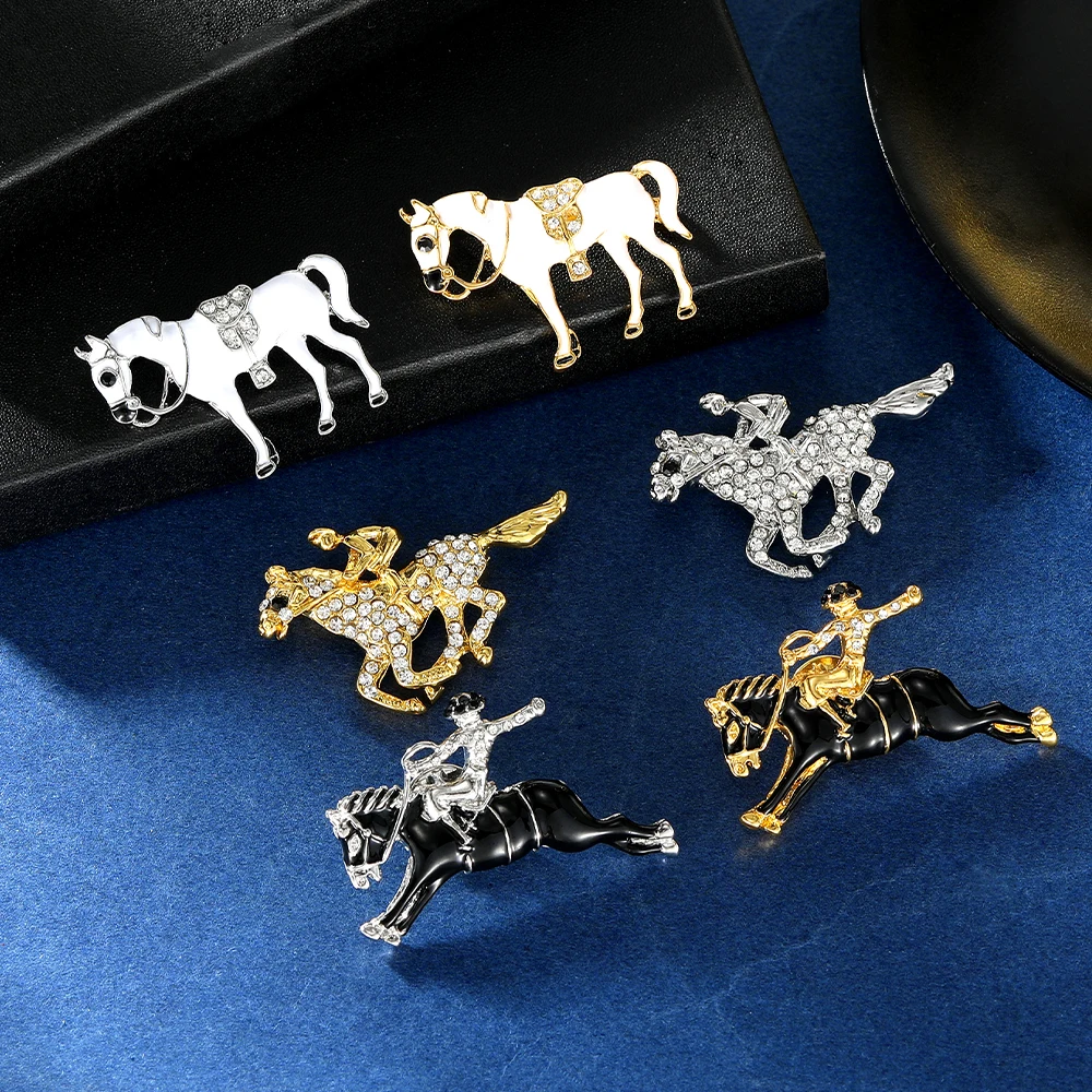 Statement Horse Racing Crystal Lapel Pins Pretty Racehorse Rhinestone Brooches Cheap Jewelry Wholesale