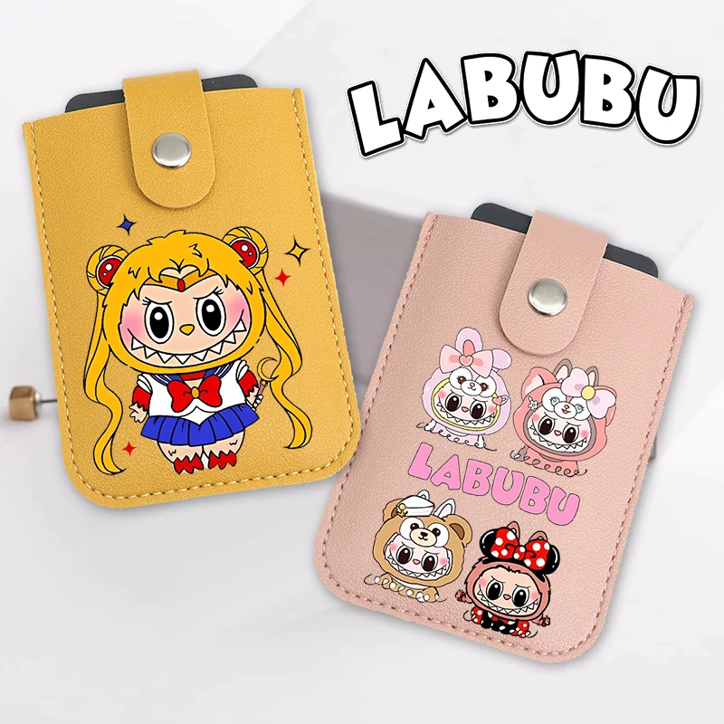 

Labubu Leather Card Sleeve Cute Cartoon Anime Cards Holder Fashion High Quality Wallet Kawaii Slim Credit Sleeve Brush Bags Gift