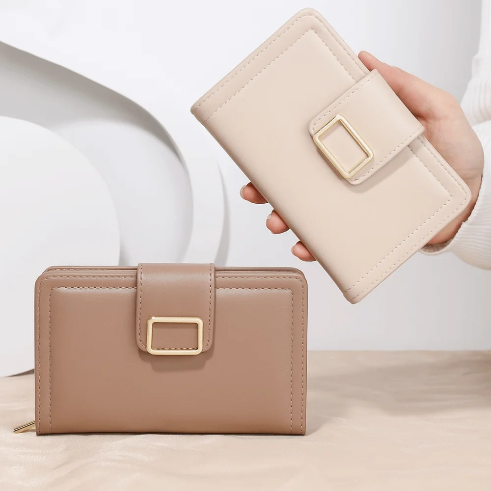 

Korean Style PU Multiple Card Positions Wallet Minimalist Solid Color Handheld Bag Ultra Slim Causal Coin Purse Lady