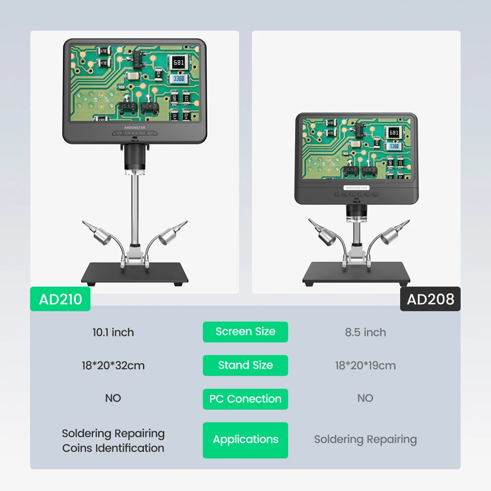 Andonstar Hot AD210 Digitalmikroskop 10,1 Zoll verstellbares LCD für Elektronikreparatur-Mikroskop PCB/SMD Löt-Mikroskop – Detail 7