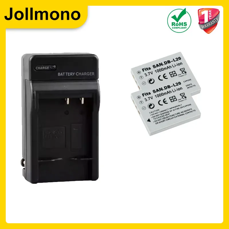 4Pcs DB-L20 DB-L20AU DB-L20A Battery + AC Charger for Sanyo Xacti VPC-C4V CG9 C1 CA6OR CA65 CA8 CA9 CG6 CG65 E1 E2 E6