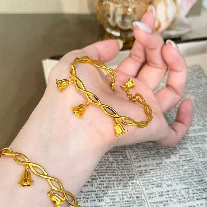 

Luxurious 9999 three-flower lily-of-the-valley wave-shaped opening bracelet, versatile and high-end women's jewelry