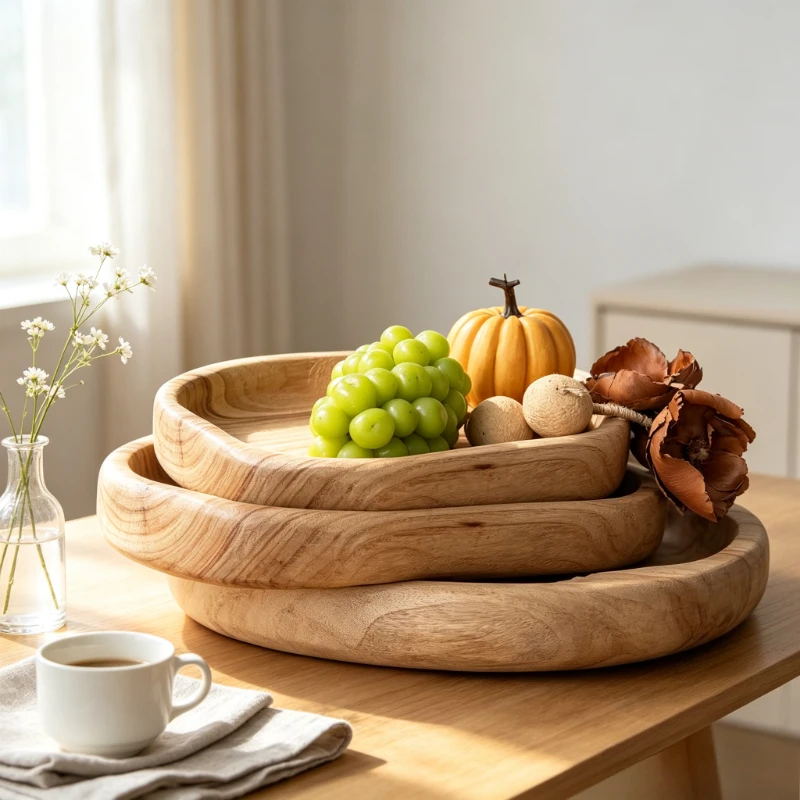 Minimalist Solid Wood Tray Creative Fruit Platter Coffee Table Snack Dish for Living Room Home Decorative Ornament for B&B
