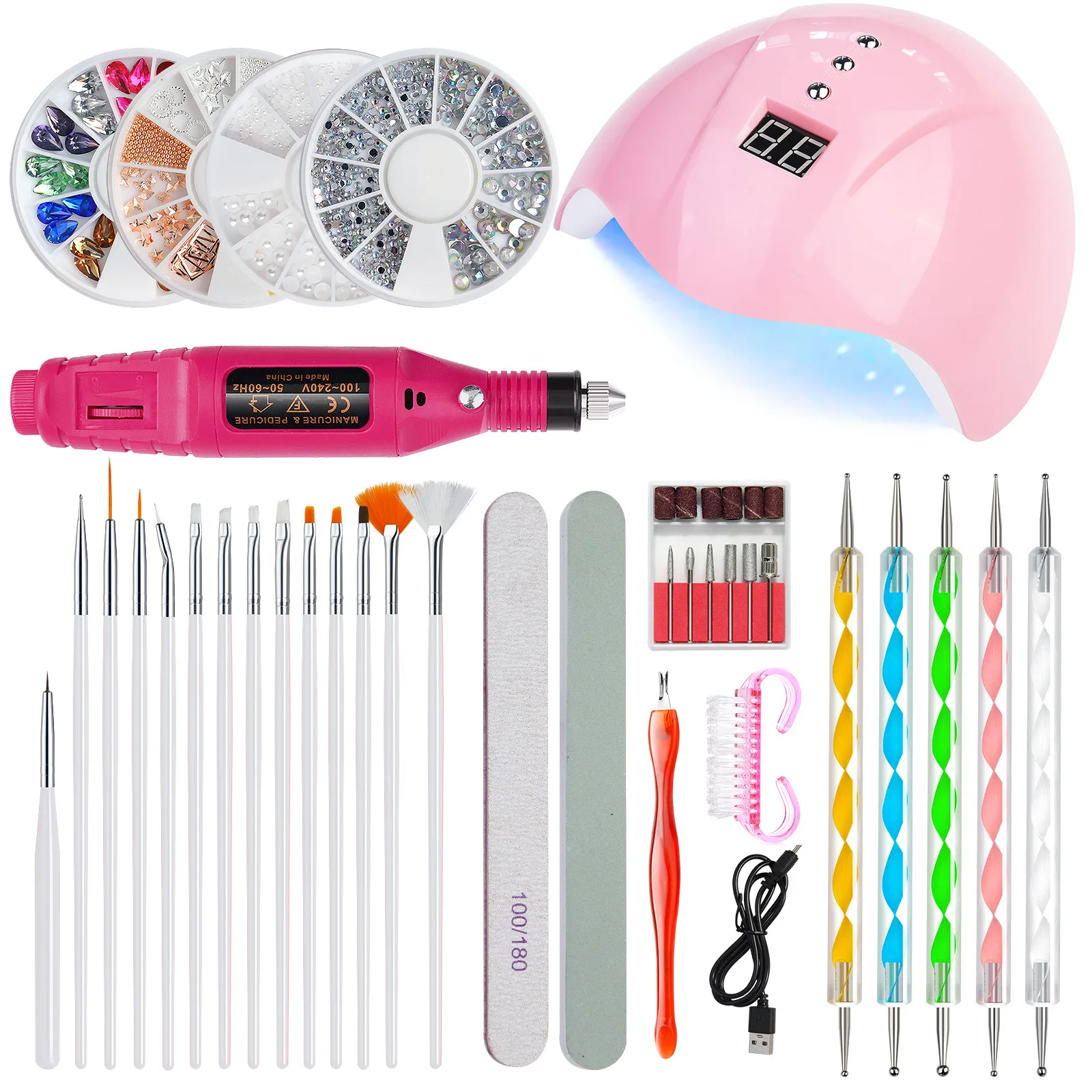 Kit manicure con trapano elettrico per unghie e lampada per unghie a LED USB Set di lime per unghie portatili per salone e lucidatura delle unghie in gel domestico