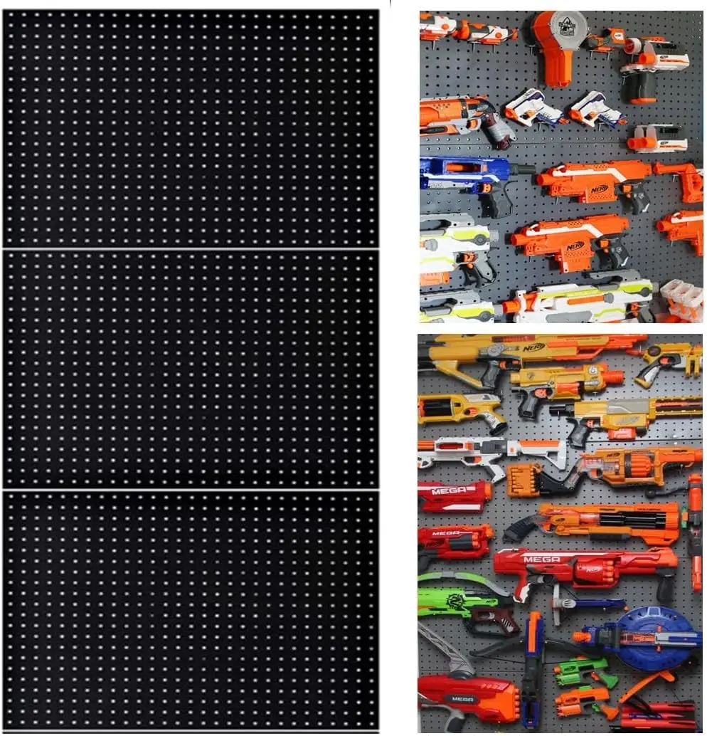 

Набор из 3-х настенных органайзеров-перфорированных панелей 24x16 дюймов для хранения и демонстрации бластеров Nerf