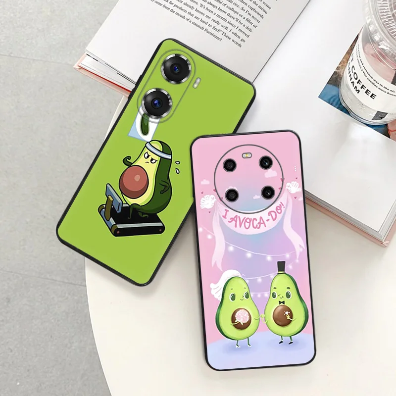 Black Soft Phone Case for Honor Magic5 Pro X7b X8b X9b X6 X7 X8 X9 A 90 70 Cute Avocado Cartoon Pixel 6 7 8 6a 7a 8a Cover