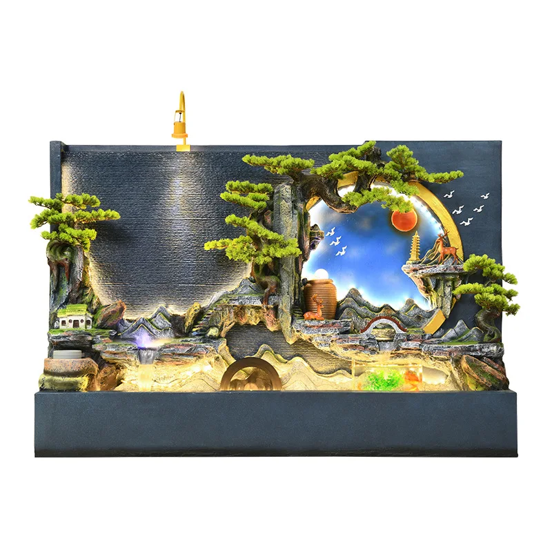 Large water curtain wall flowing fountain, rockery screen lucky fish tank, villa courtyard landscaping ornament
