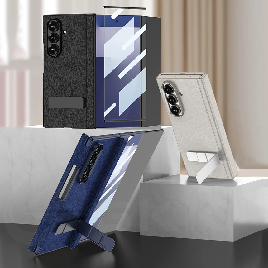 

For Samsung Galaxy Z Trifold Case Magnetic Hinge All-included Stand Plain Leather Screen Glass Cover For Galaxy Z Trifold Case