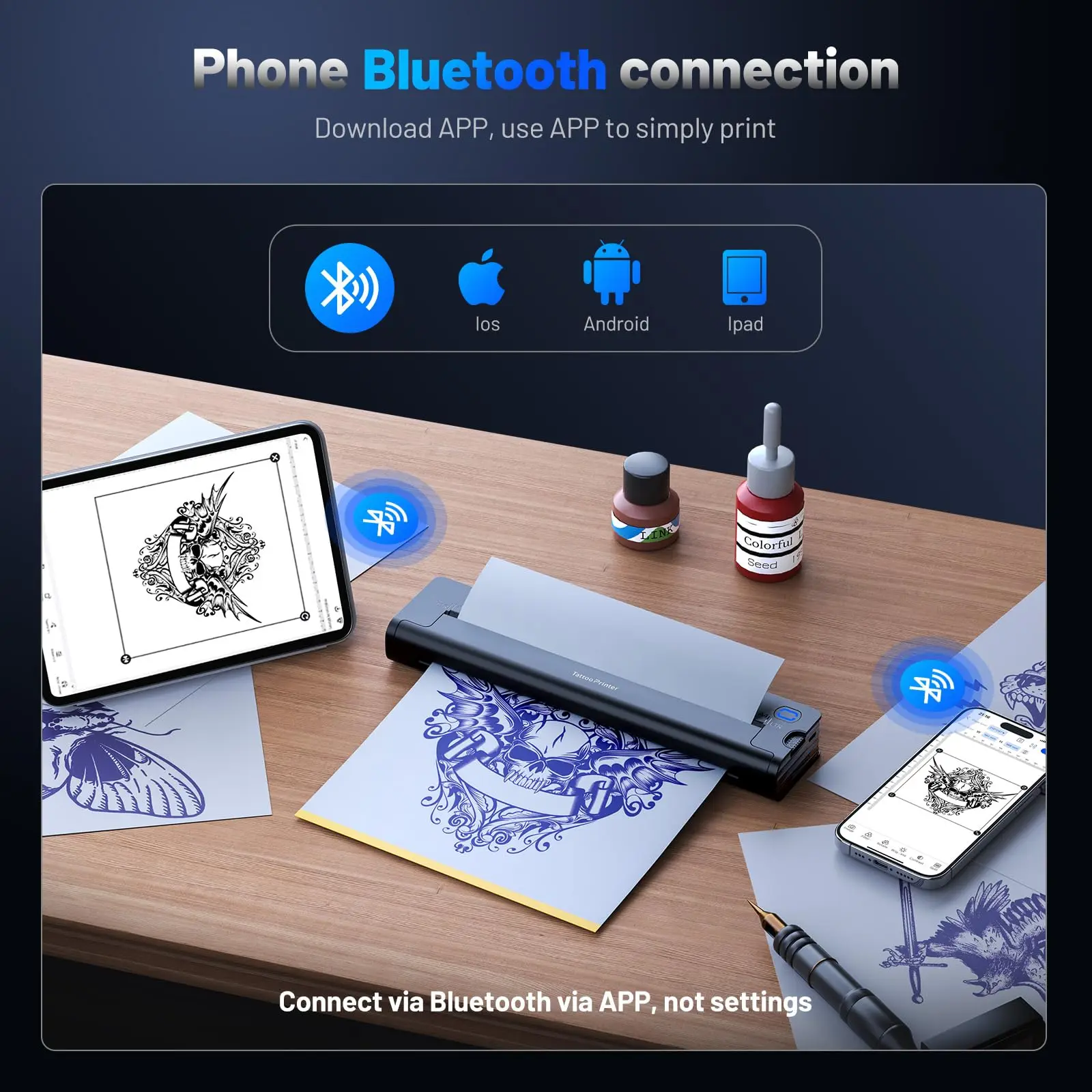 A41 Tattoo Transfer Printer, Wireless Tattoo Printer Machine with 10pcs Paper,Stencil Printer for Tattoo Artist & Beginners
