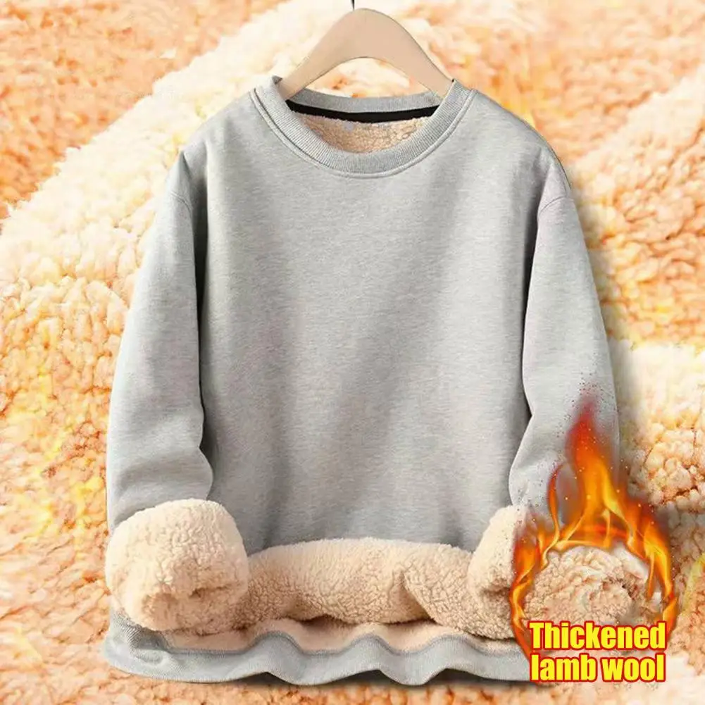 Keep Warm Top Men's Winter Fleece Lined Thermal Insulation Sweatshirt with O Neck Elastic Cuffs Plus Size Fall/winter for Men