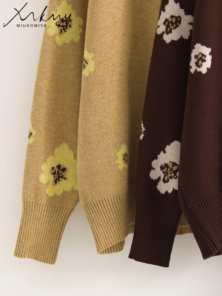 MiuKoMiYa 特大花柄セーター女性のための冬秋ニット暖かいプルオーバー女性ジャンパー女性のセータータートルネック