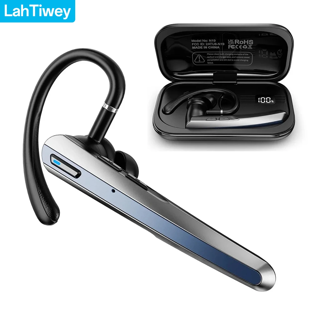 سماعة رأس بخاصية البلوتوث Lahtiwey مع ميكروفونات مزدوجة لإلغاء الضوضاء للمكالمات بدون استخدام اليدين، سماعة أذن بلوتوث 5.3 لاسلكية مع كتم الصوت