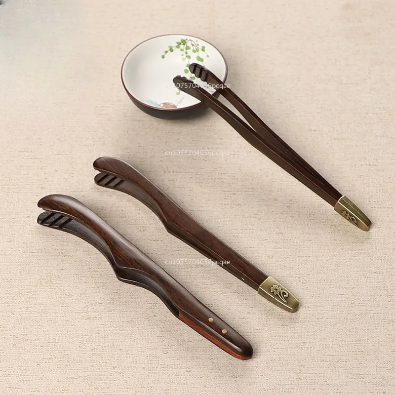 1PC Teacup Clip Convenient Ebony Alloy Tea Tweezers Tweezer Bamboo Wooden Tea Clips Versatile Single or Multiple Tea Clip Tongs