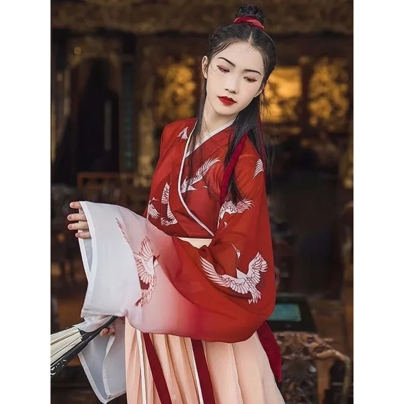 

Hanfu Chinese Style Women Chinese Traditional Stage Dance Dress Female Fairy Cosplay Costume Hanfu Red Halloween Clothing