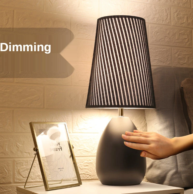 Table Lamp for Living Room Bedroom Bedside Nordic Modern Fabric Touch Sensor Light Desk Dormitory Student LED Reading Lamp