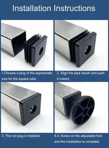 4Pcs Adjustable Furniture Feet And Square/Rectangular Tube Plug With Nuts Black Sofa Chair Table Leveler Legs For Furniture - Image 6