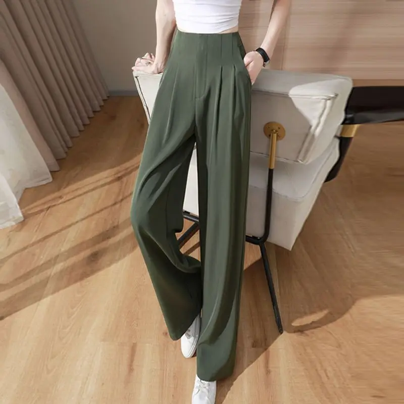 New High-waisted Drape Straight-leg Pants Casual and Slimming