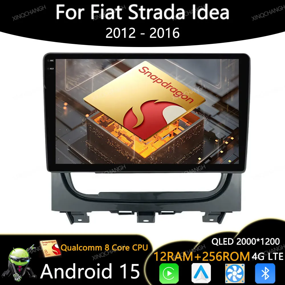 Rádio do carro de android 15 para fiat strada idéia 2012 - 2016 carplay auto qualcomm bt 4g lte 5g wifi qled gps unidade principal navegação 2din