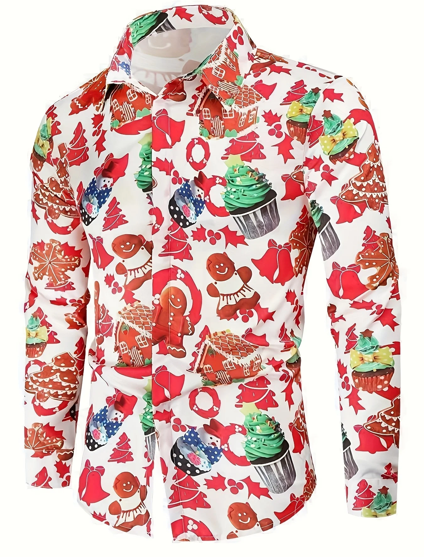 2024 Men's Holiday Christmas Print Long Sleeve Shirt Casual Sport Fashion Machine Washable Festive Going Out With Buttons