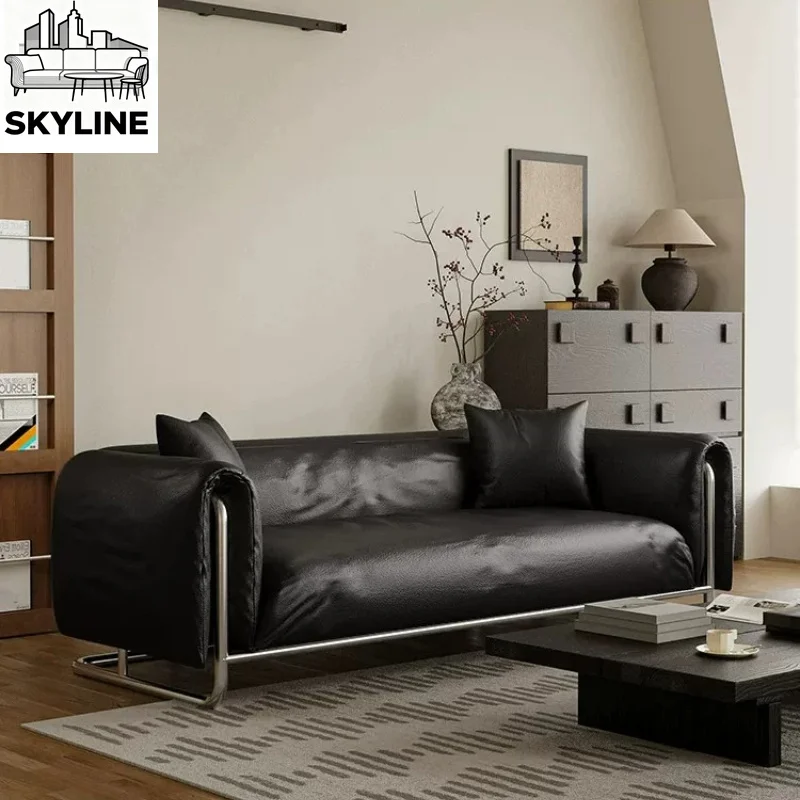 Black Anti-Scratch Three-Seater Sofa for Small Apartment Living Room