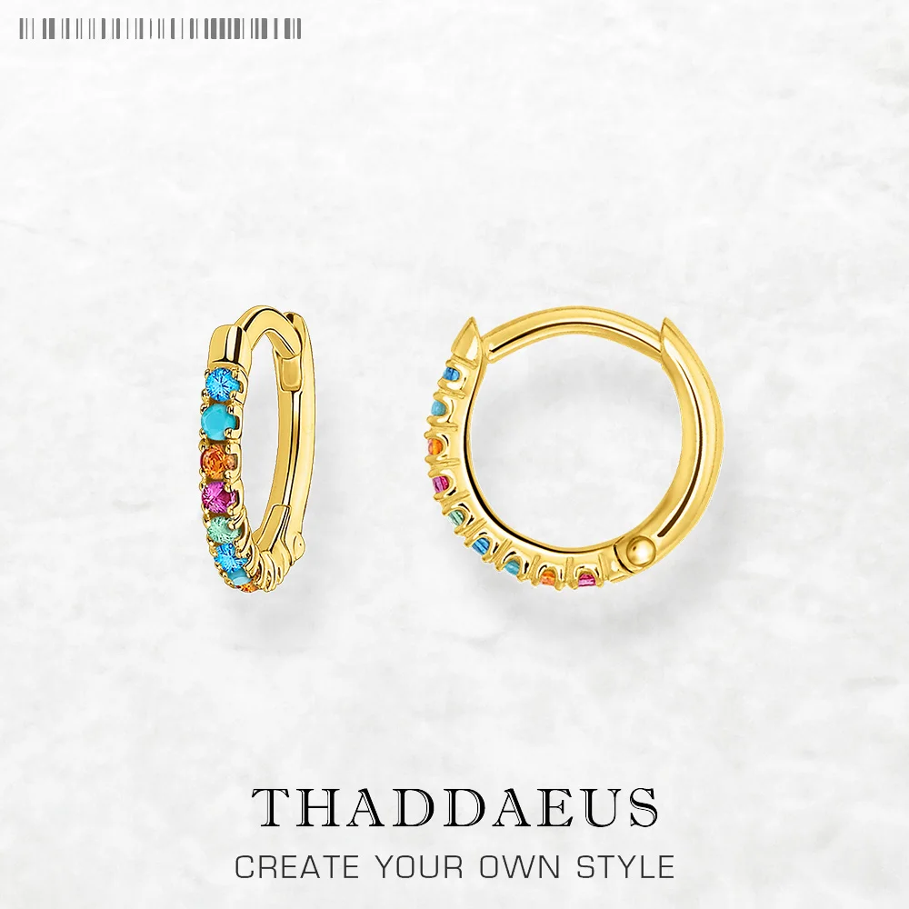 

Colourful Stone Creole Gold Plated Hoop Earrings Europe Fine Jewerly For Women Bohemia Gift In Real 925 Sterling Silver