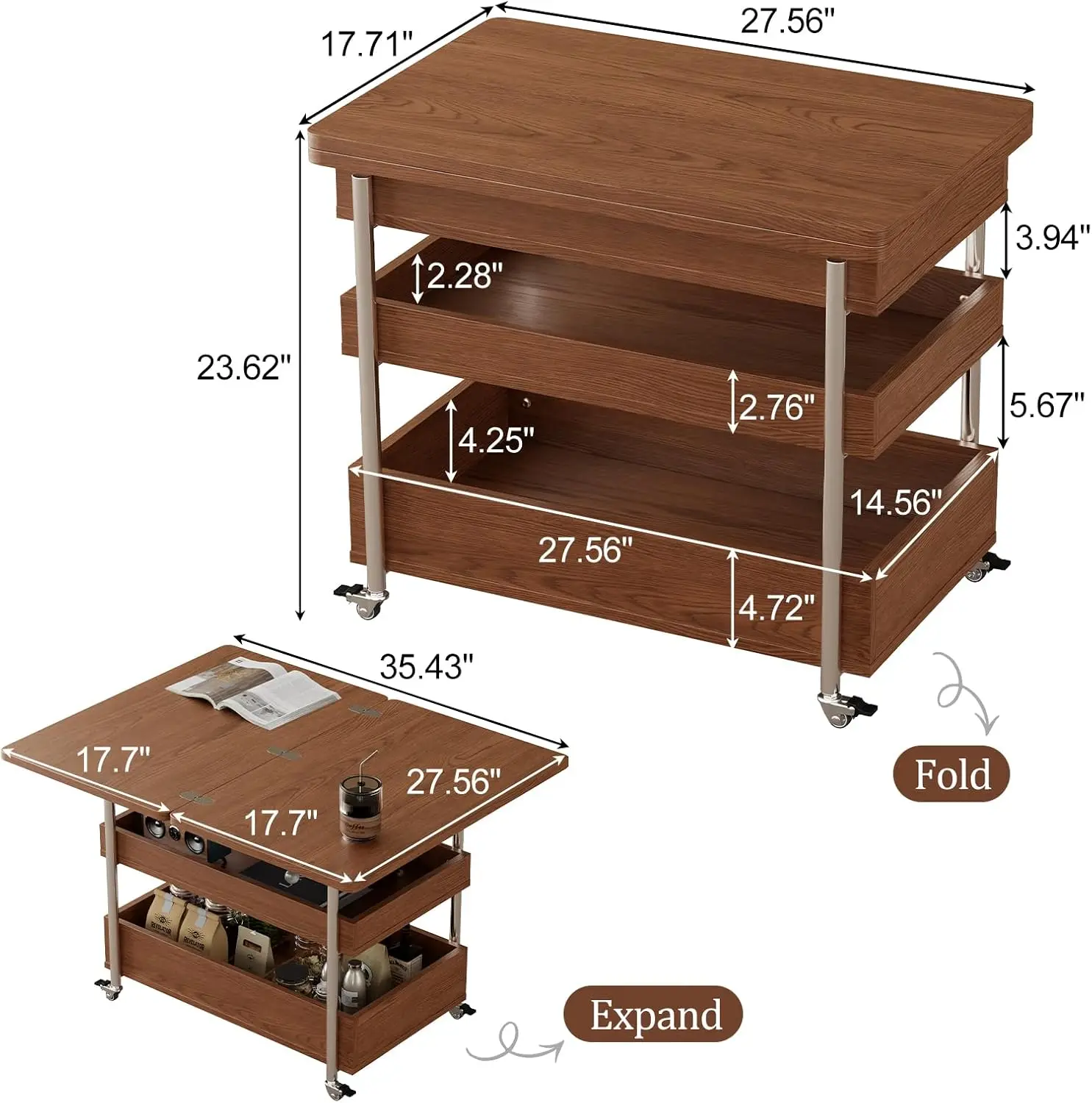 Flip Top 2-in-1 Multi-Function Decorative Coffee Tables Hidden Compartment Wood Apartment Living Room Furniture
