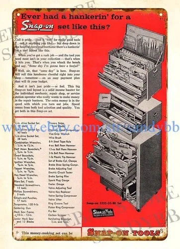 plaque wall art 1958 Tools Rolling Box servicemen automotive metal tin sign